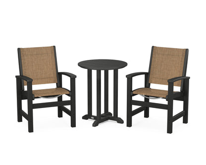POLYWOOD® Coastal 3-Piece Round Bistro Dining Set in Black / Burlap Sling