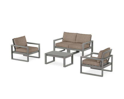 POLYWOOD® EDGE Sectional 4-Piece Deep Seating Set with Loveseat in Slate Grey / Spiced Burlap