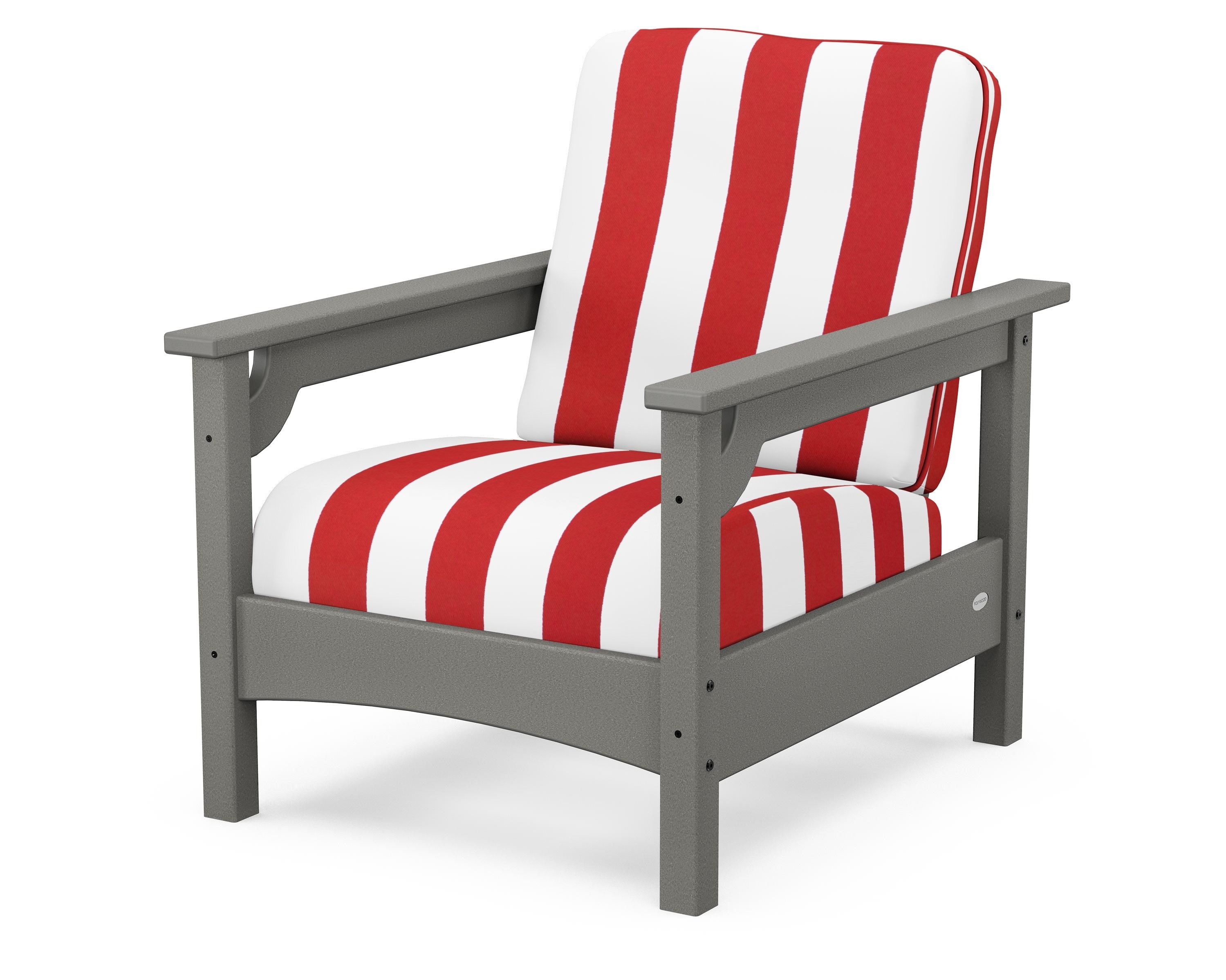 POLYWOOD® Club Chair in Slate Grey / Cabana Stripe Crimson