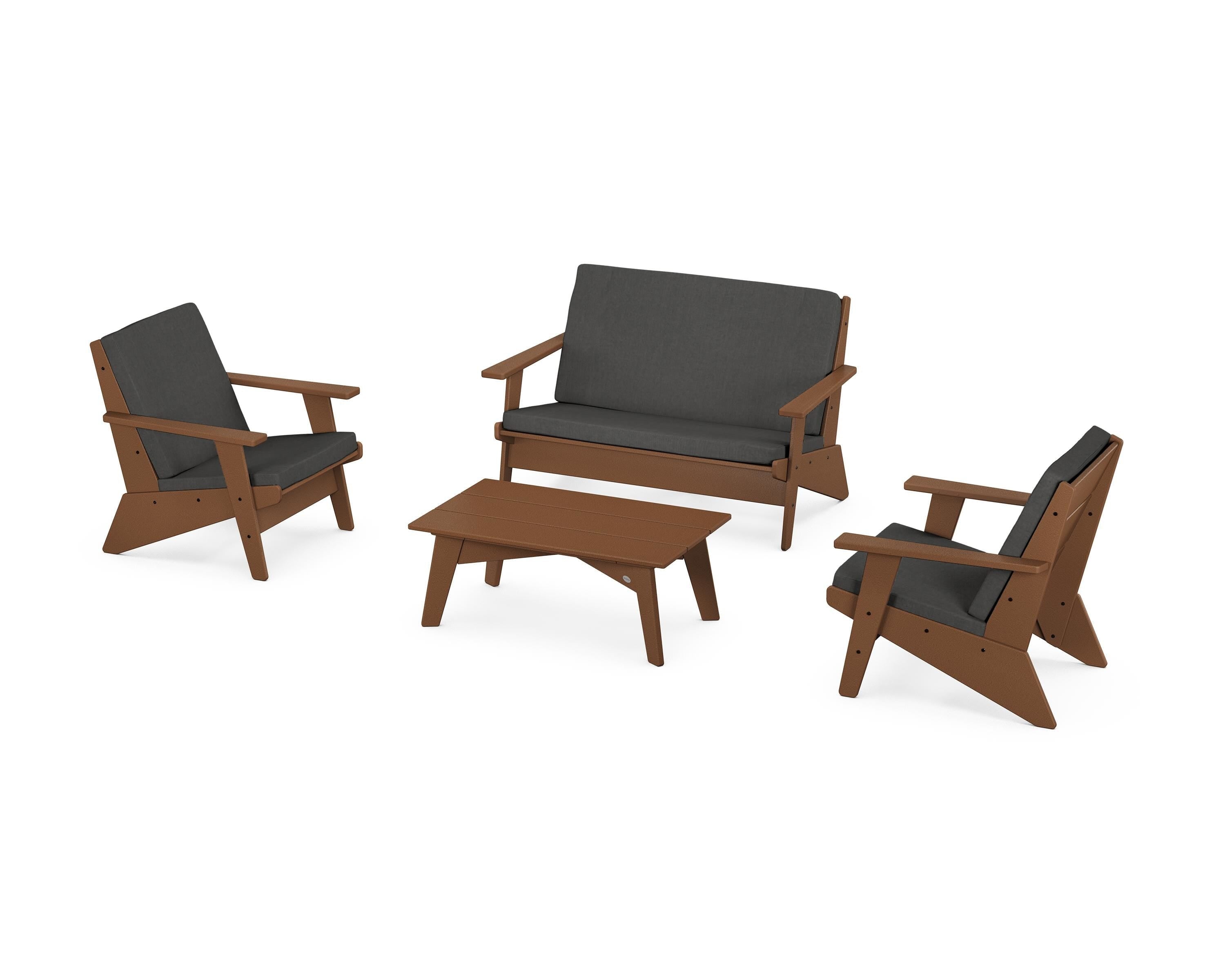 POLYWOOD® Riviera Modern Lounge 4-Piece Set in Teak / Spectrum Carbon