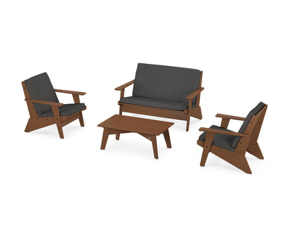POLYWOOD® Riviera Modern Lounge 4-Piece Set in Teak / Spectrum Carbon