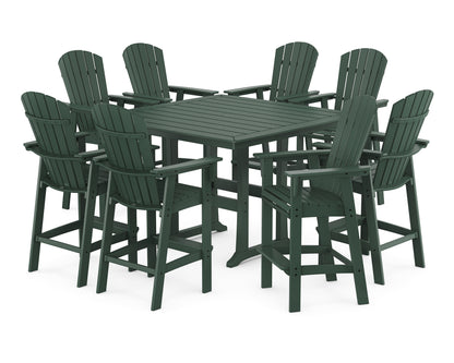 POLYWOOD® Nautical Curveback Adirondack 9-Piece Trestle Bar Set in Green