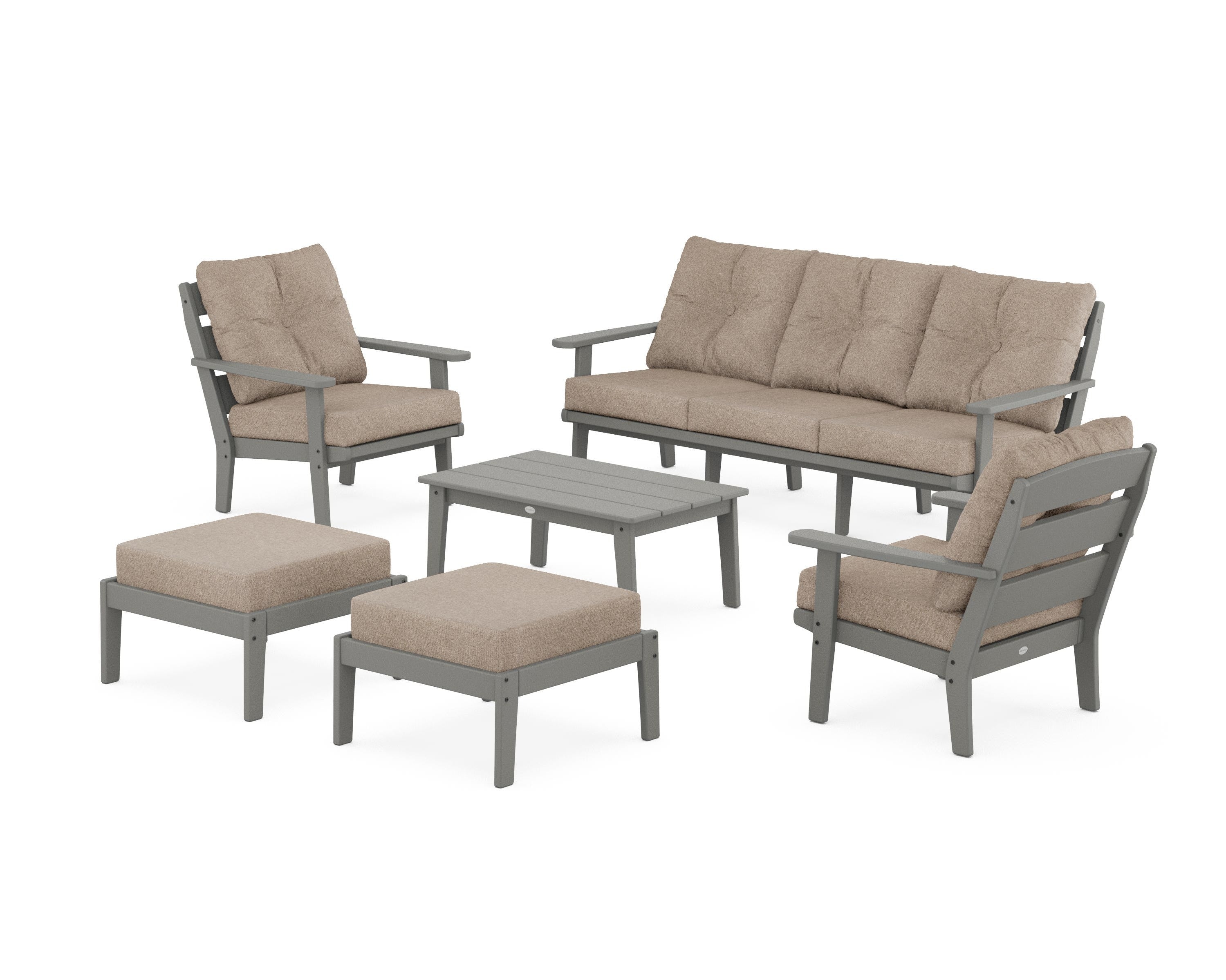 POLYWOOD® Lakeside 6-Piece Lounge Sofa Set in Slate Grey / Spiced Burlap