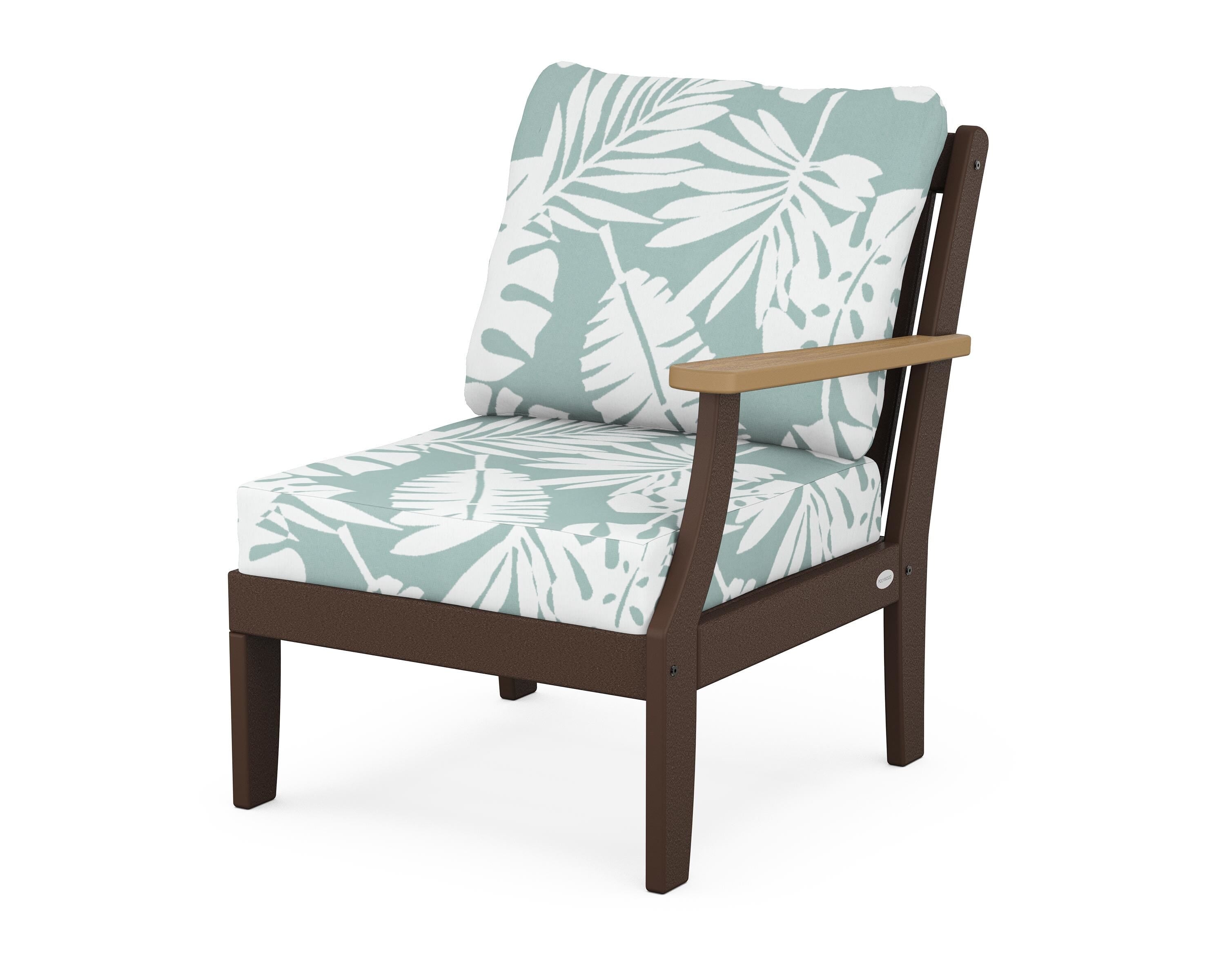 POLYWOOD® Braxton Modular Right Arm Chair in Mahogany / Natural / Leaf Glacier Spa