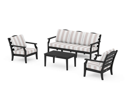 Draper James™ by  POLYWOOD® Savannah 4-Piece Deep Seating Set with Sofa in Black / Cabana Stripe Dune Burlap