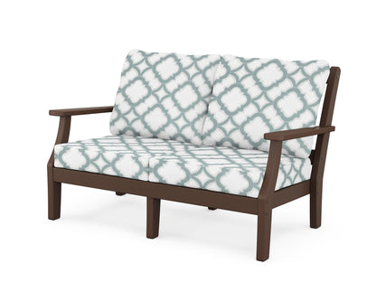Martha Stewart by POLYWOOD® Chinoiserie Deep Seating Loveseat in Mahogany / Trellis Glacier Spa