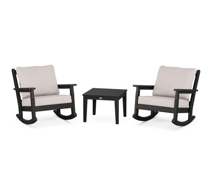 POLYWOOD® Chippendale 3-Piece Deep Seating Rocker Set in Black / Dune Burlap