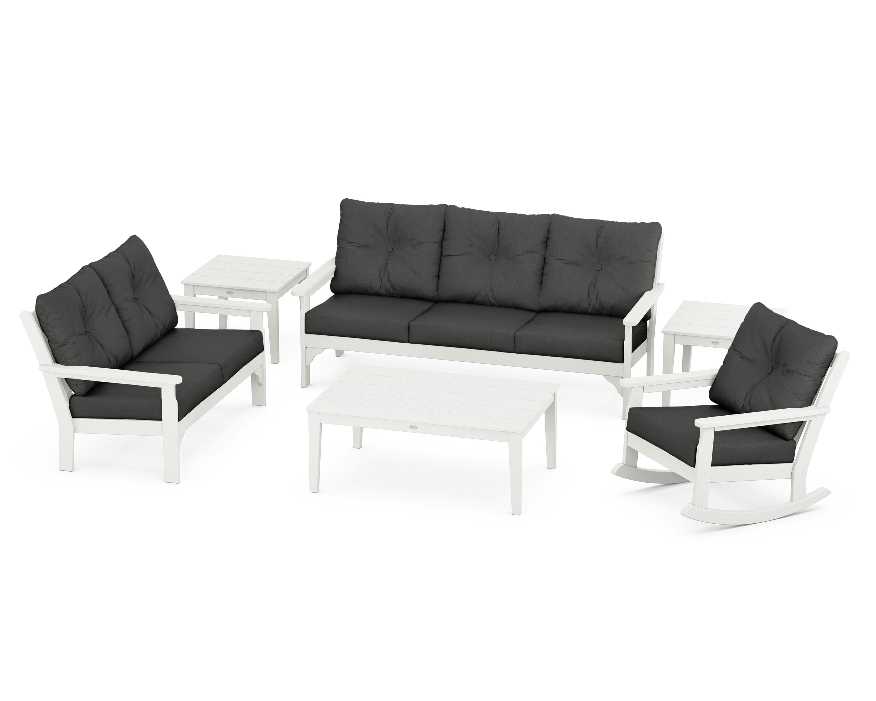 POLYWOOD® Vineyard 6-Piece Deep Seating Set in Vintage White / Spectrum Carbon