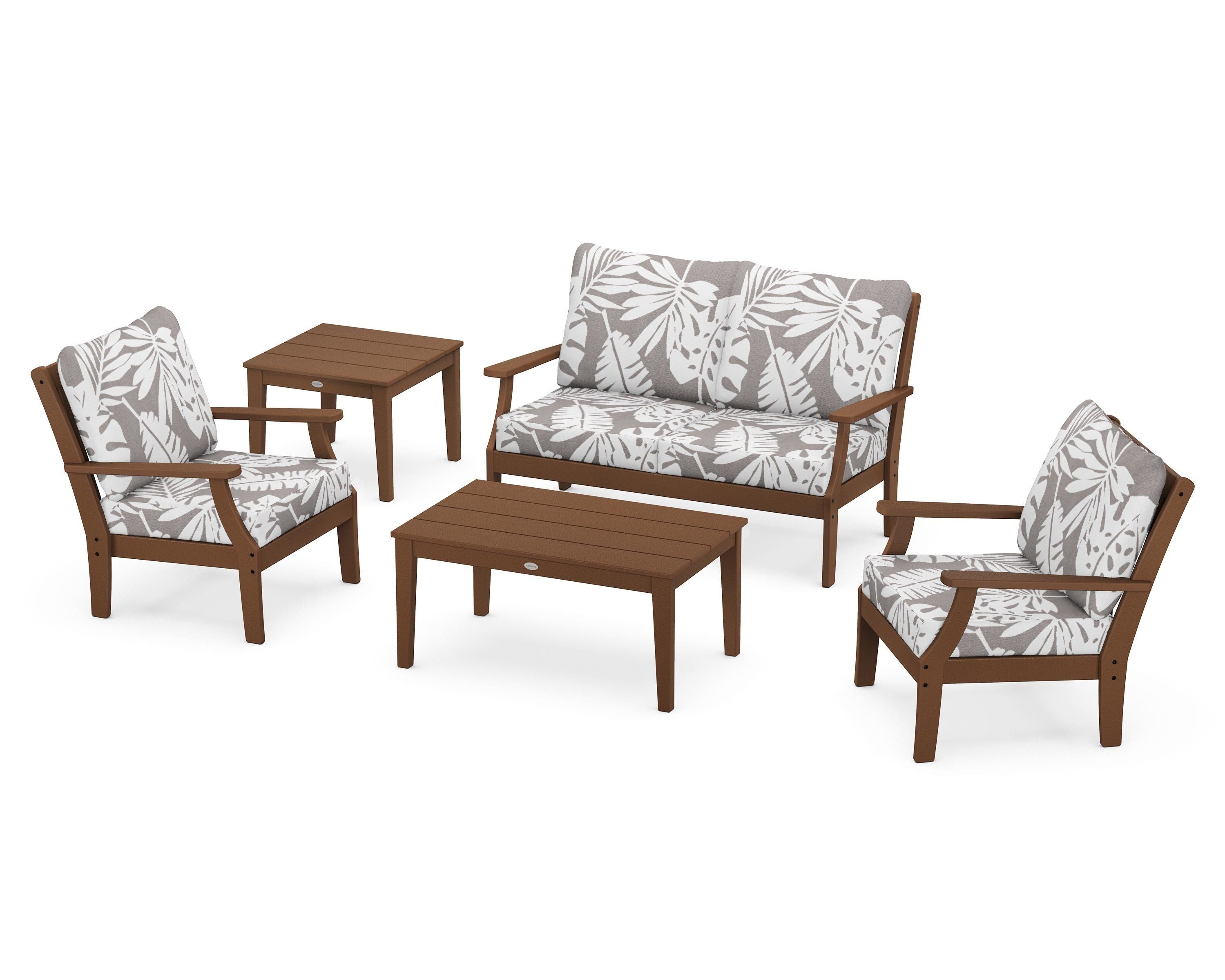 POLYWOOD® Braxton 5-Piece Deep Seating Set in Teak / Leaf Grey Mist