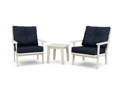POLYWOOD® Lakeside 3-Piece Deep Seating Chair Set in Sand / Marine Indigo