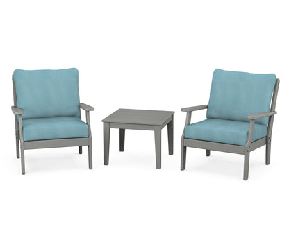 POLYWOOD® Braxton 3-Piece Deep Seating Set in Slate Grey / Lattice Sky Blue