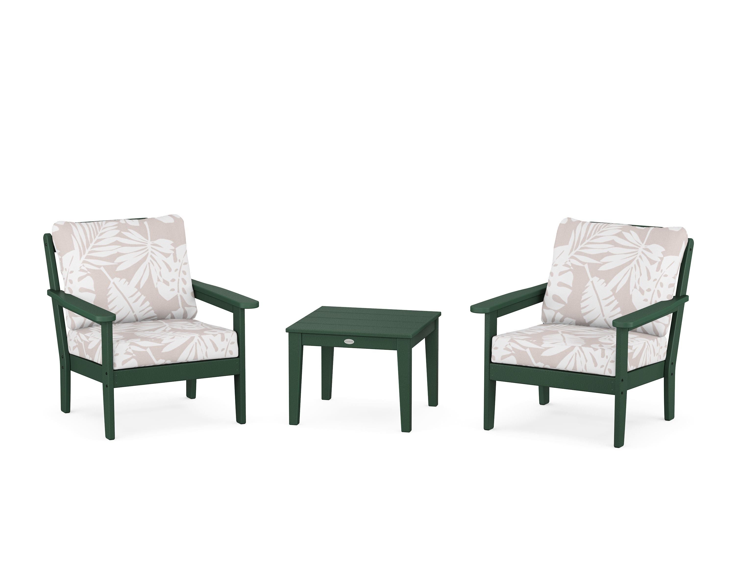 Country Living Cottage 3-Piece Deep Seating Set in Green / Leaf Dune Burlap