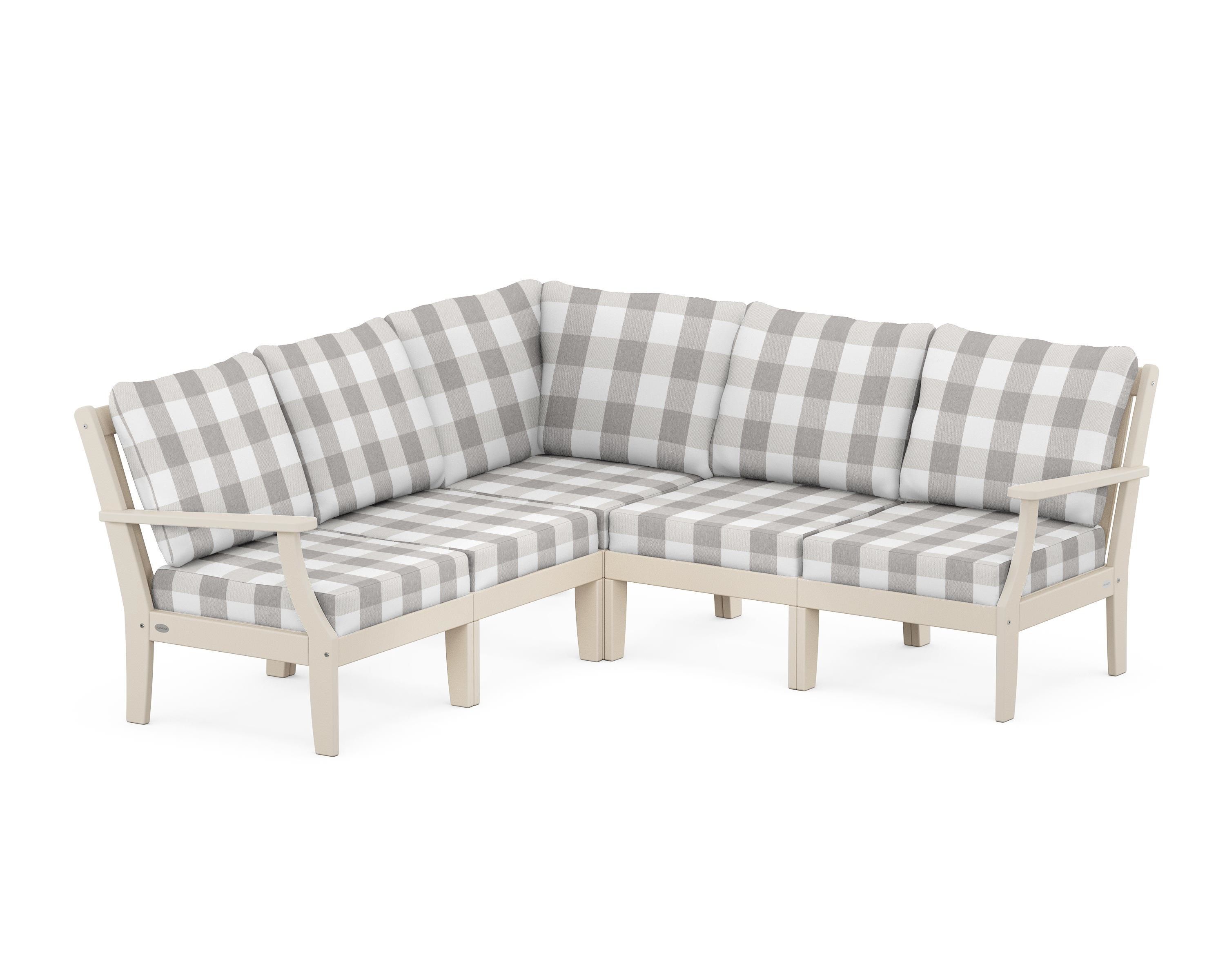 POLYWOOD® Braxton Modular 5-Piece Deep Seating Set in Sand / Buffalo Plaid Grey Mist