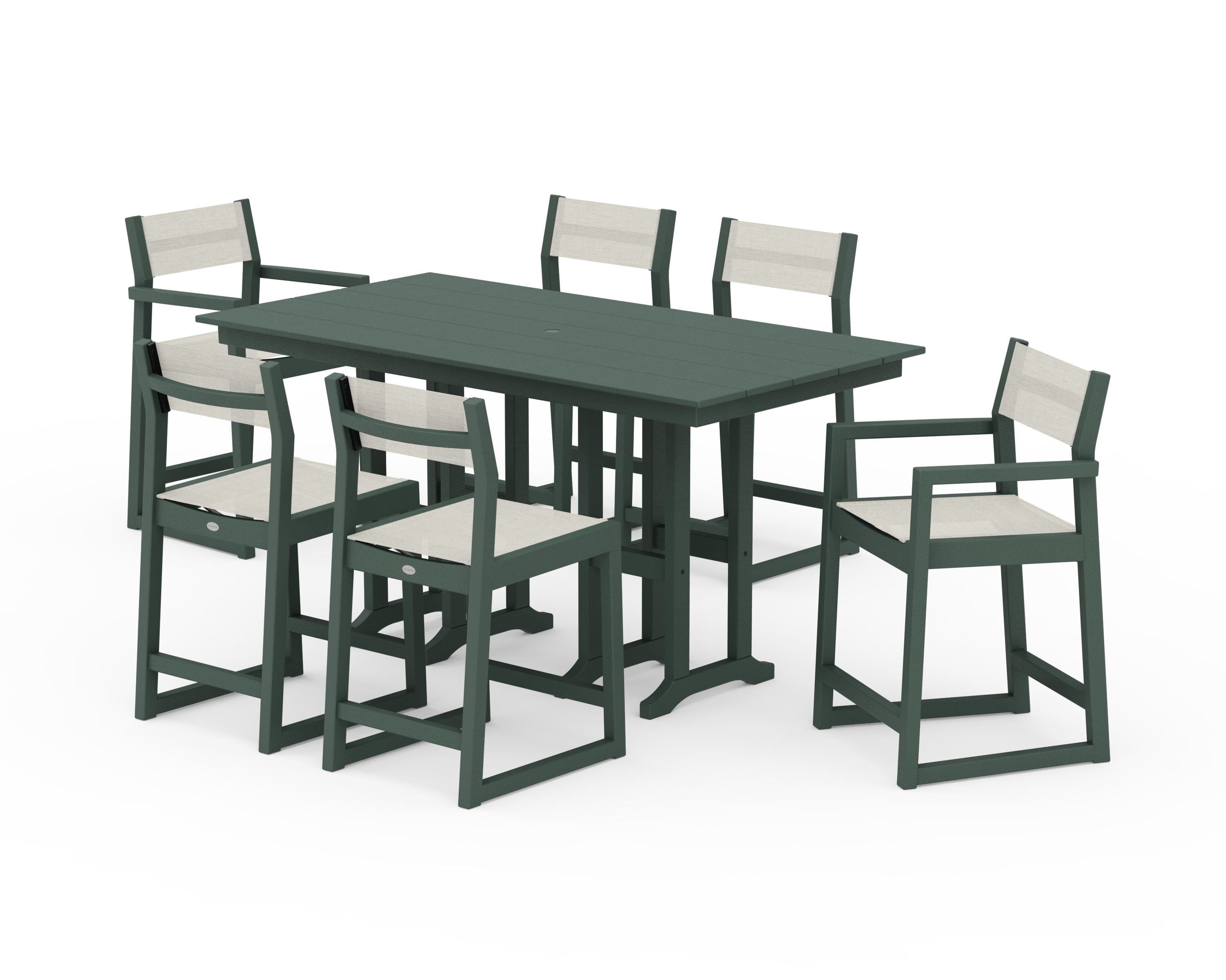 POLYWOOD® EDGE Sling 7-Piece Farmhouse Counter Set in Green / Parchment Sling