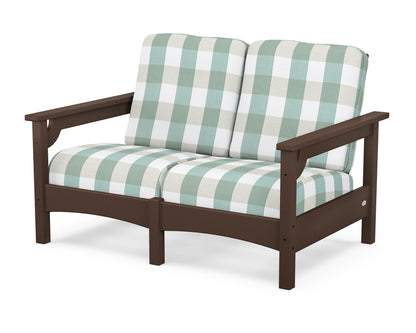 POLYWOOD® Club Loveseat in Mahogany / Buffalo Plaid Glacier Spa