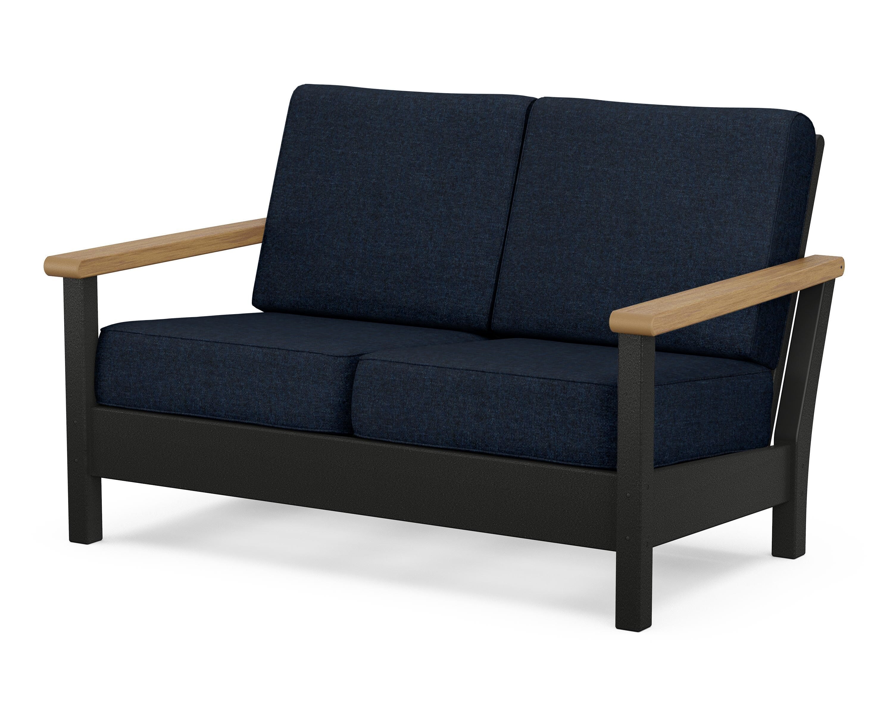 POLYWOOD® Harbour Deep Seating Loveseat in Black / Natural / Marine Indigo