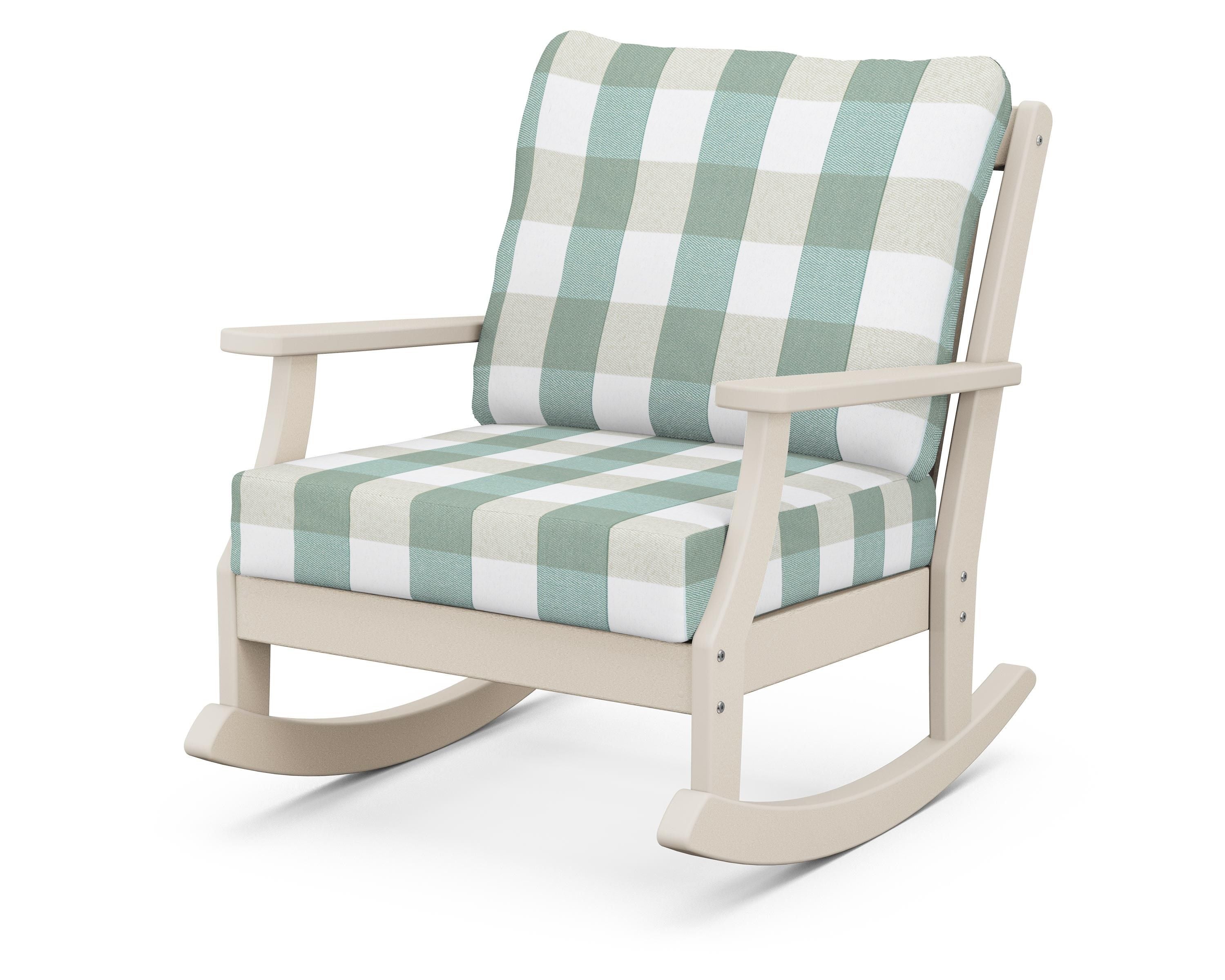 POLYWOOD® Braxton Deep Seating Rocking Chair in Sand / Buffalo Plaid Glacier Spa
