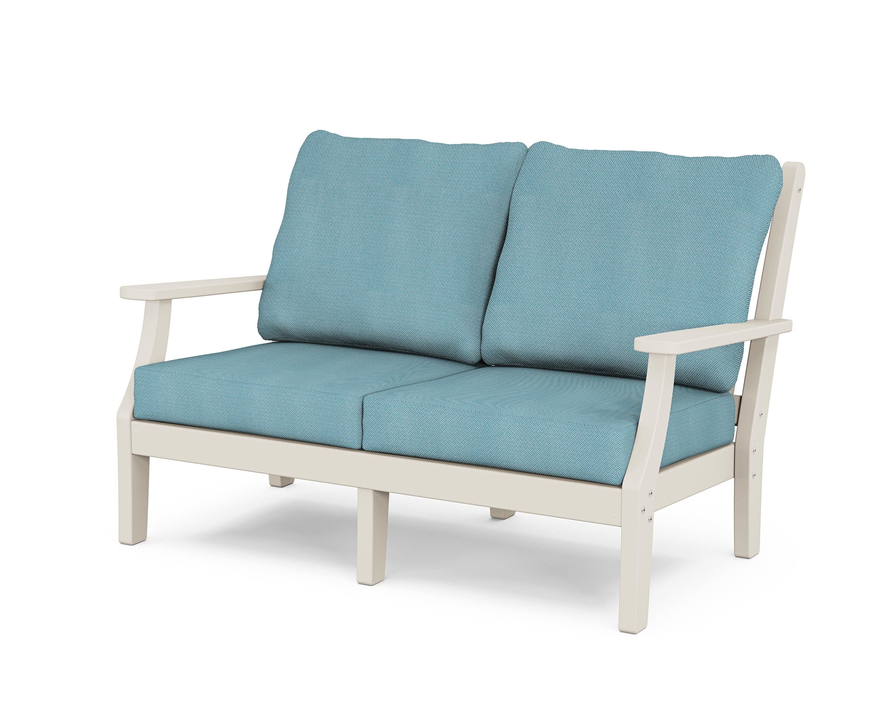 Country Living Wovendale Deep Seating Loveseat in Sand / Lattice Sky Blue