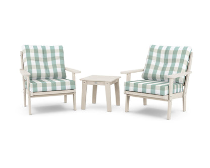 POLYWOOD® Lakeside 3-Piece Deep Seating Chair Set in Sand / Buffalo Plaid Glacier Spa