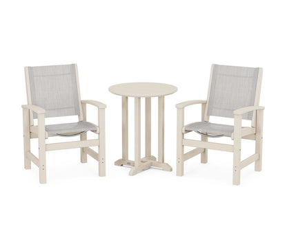 POLYWOOD® Coastal 3-Piece Round Bistro Dining Set in Sand / Parchment Sling