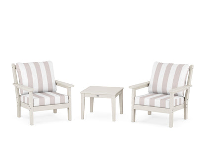 POLYWOOD® Chippendale 3-Piece Deep Seating Set in Sand / Cabana Stripe Dune Burlap