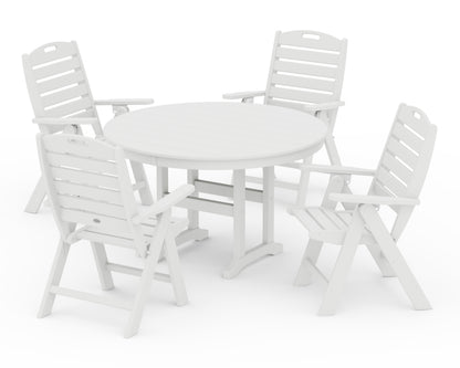 POLYWOOD® Nautical Folding Chair 5-Piece Round Farmhouse Dining Set in White