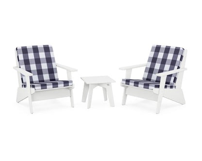 POLYWOOD® Riviera Modern Lounge 3-Piece Set in White / Buffalo Plaid Navy
