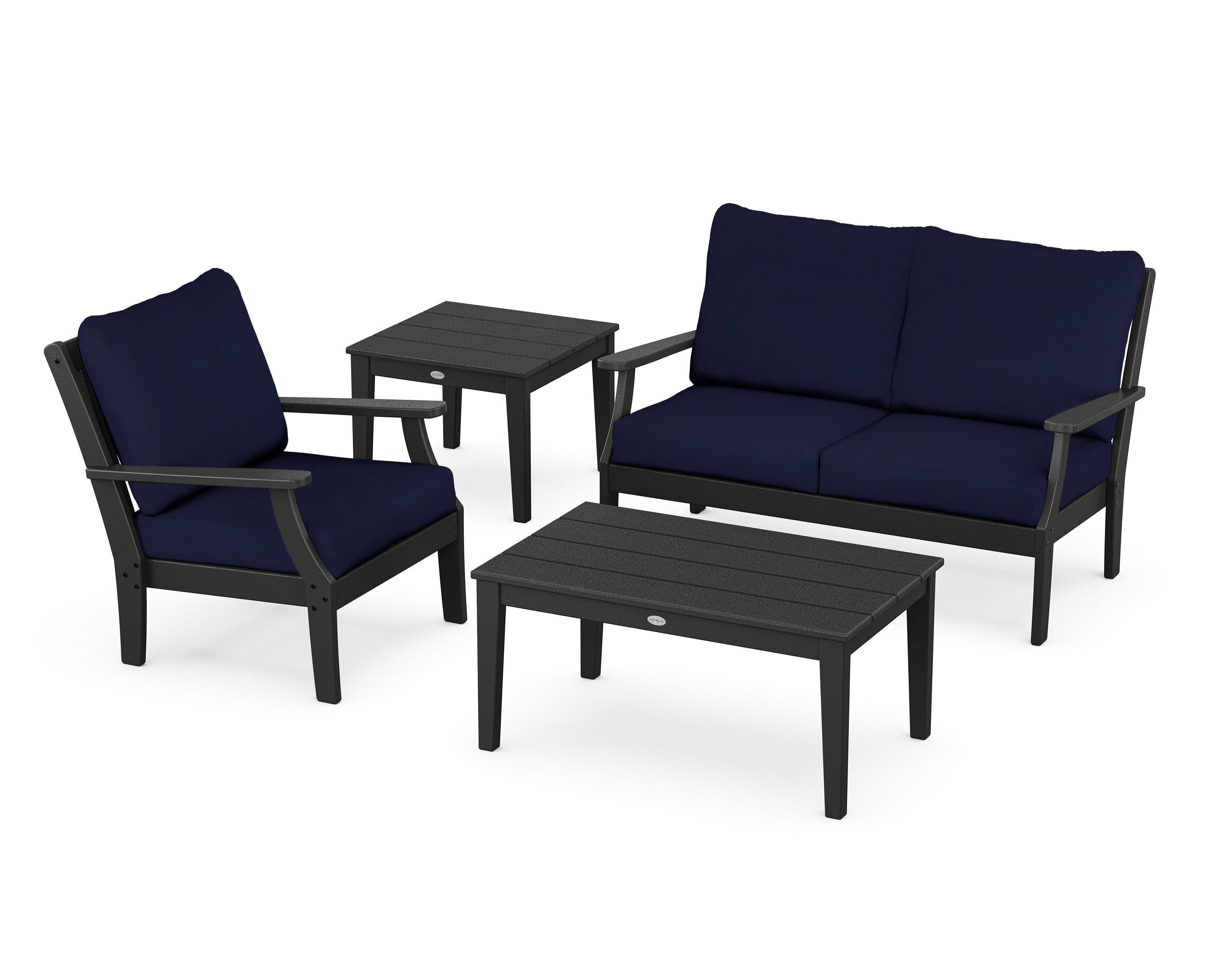 POLYWOOD® Braxton 4-Piece Deep Seating Set in Black / Navy