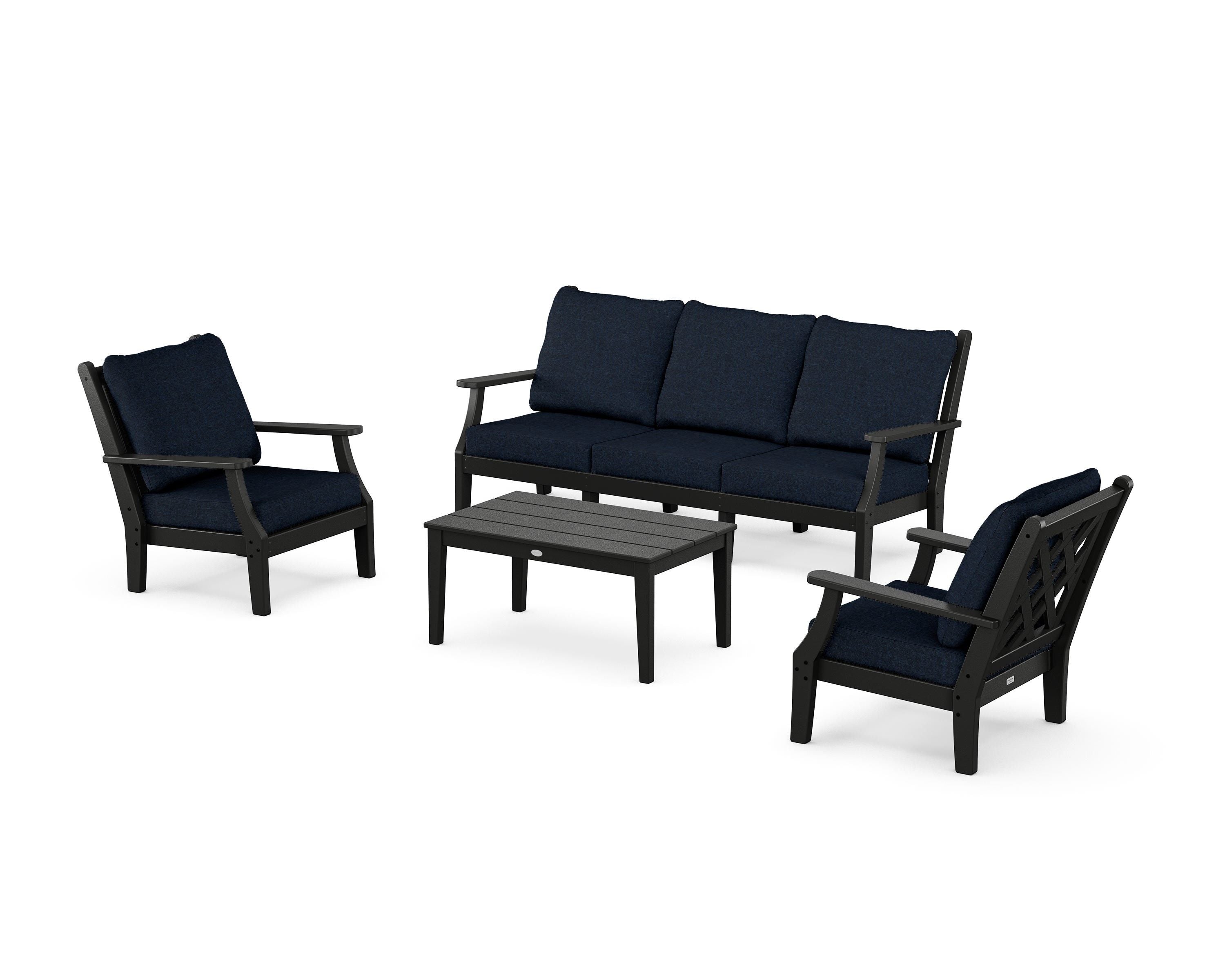 Country Living Wovendale 4-Piece Deep Seating Set with Sofa in Black / Marine Indigo