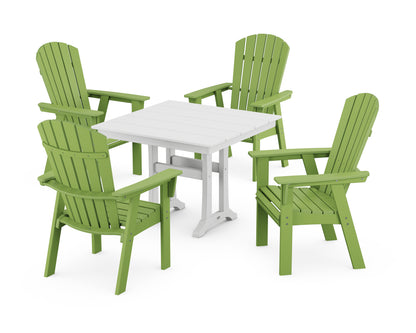 POLYWOOD® Nautical Adirondack 5-Piece Farmhouse Dining Set With Trestle Legs in Lime / White