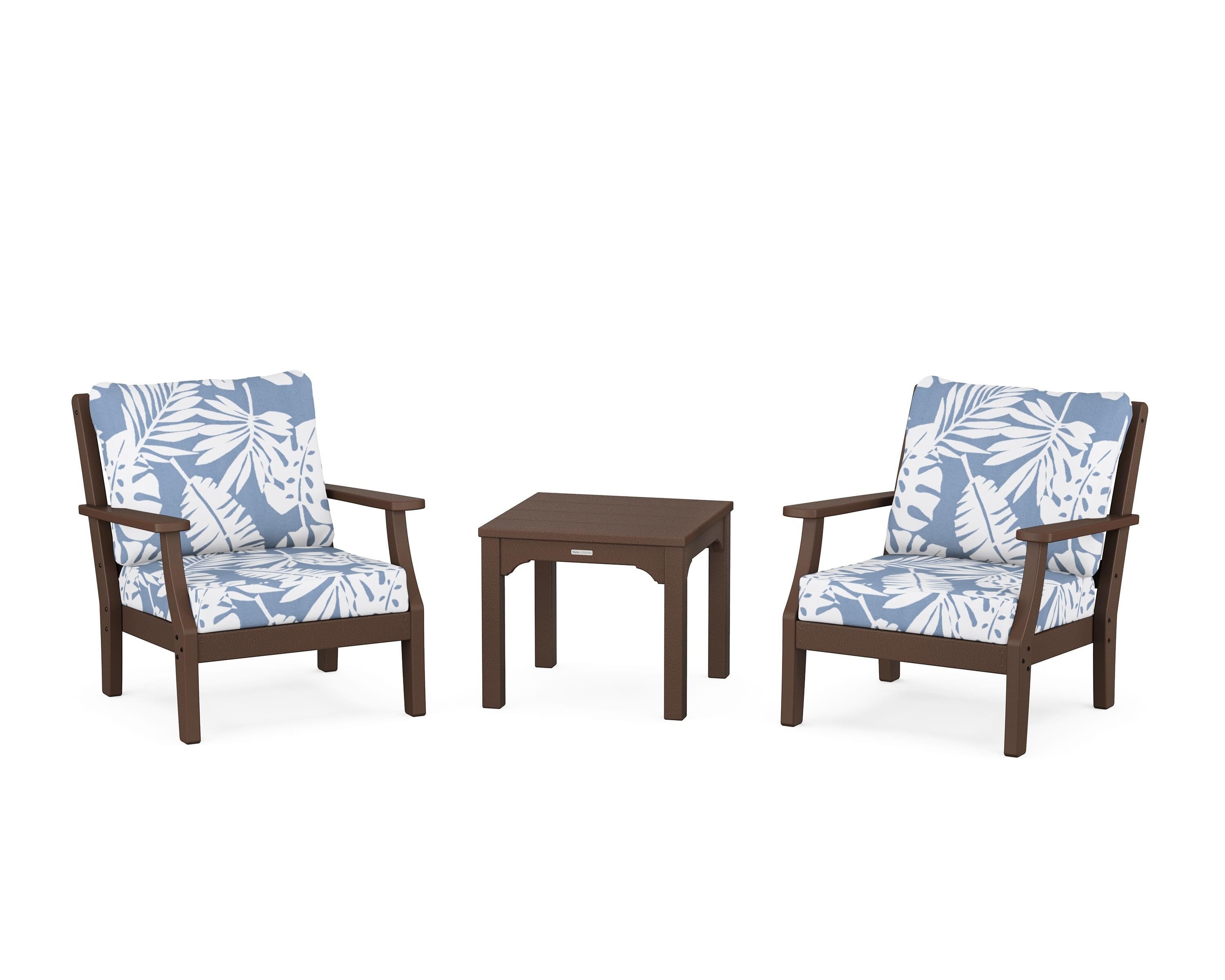 Martha Stewart by POLYWOOD® Chinoiserie 3-Piece Deep Seating Set in Mahogany / Leaf Sky Blue