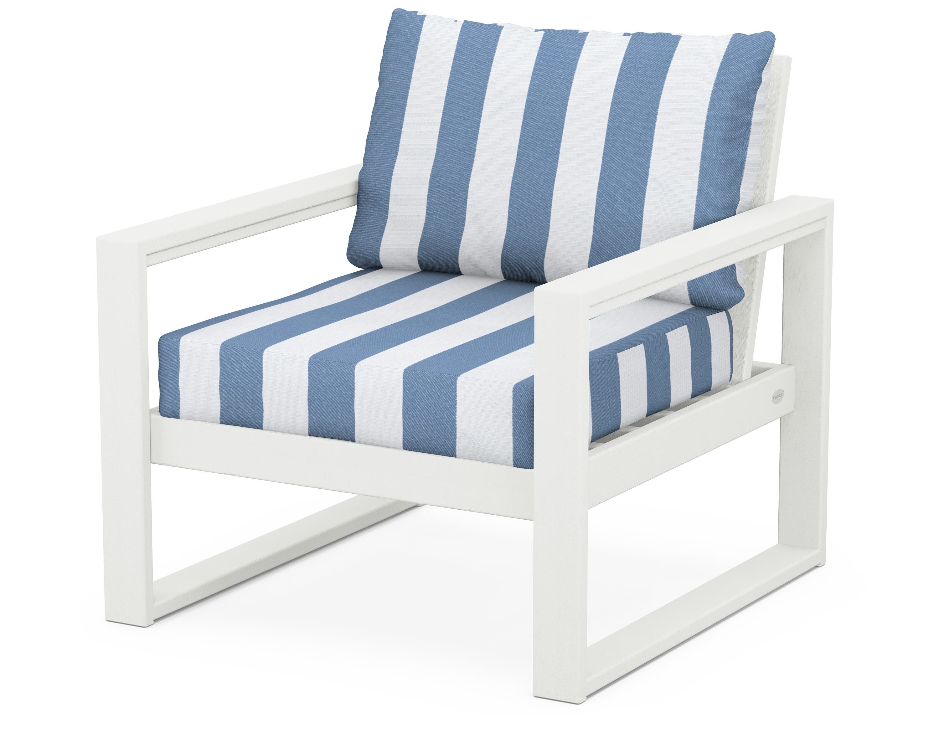 POLYWOOD® EDGE Club Chair in Vintage White / Cabana Stripe Sky Blue
