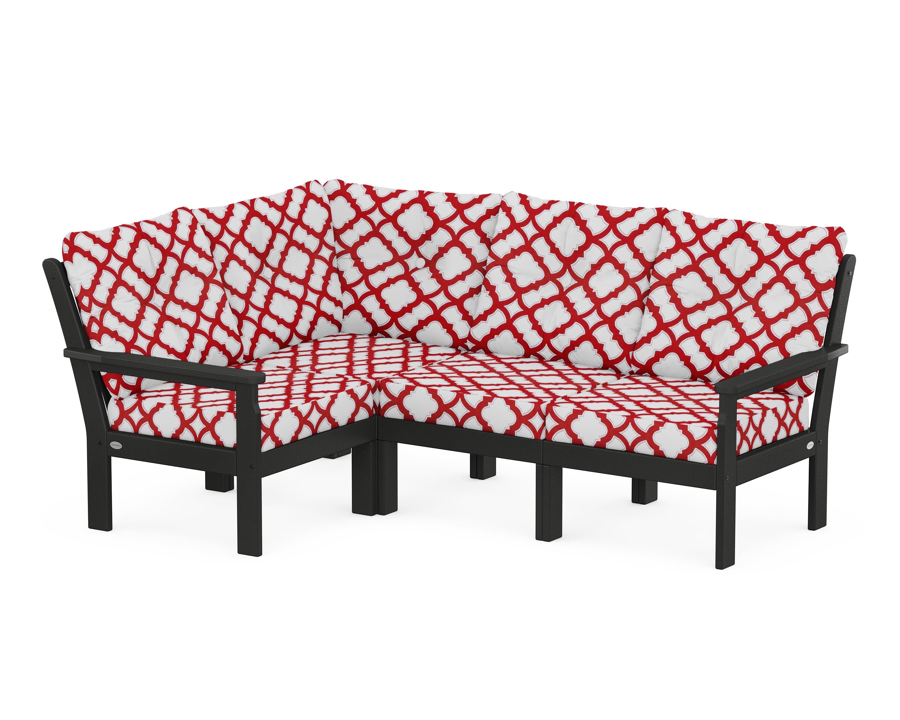 POLYWOOD® Vineyard 4-Piece Sectional in Black / Trellis Crimson