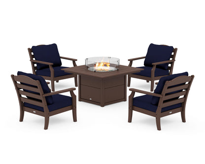 Draper James™ by  POLYWOOD® Savannah 5-Piece Deep Seating Set with Fire Pit Table in Mahogany / Navy