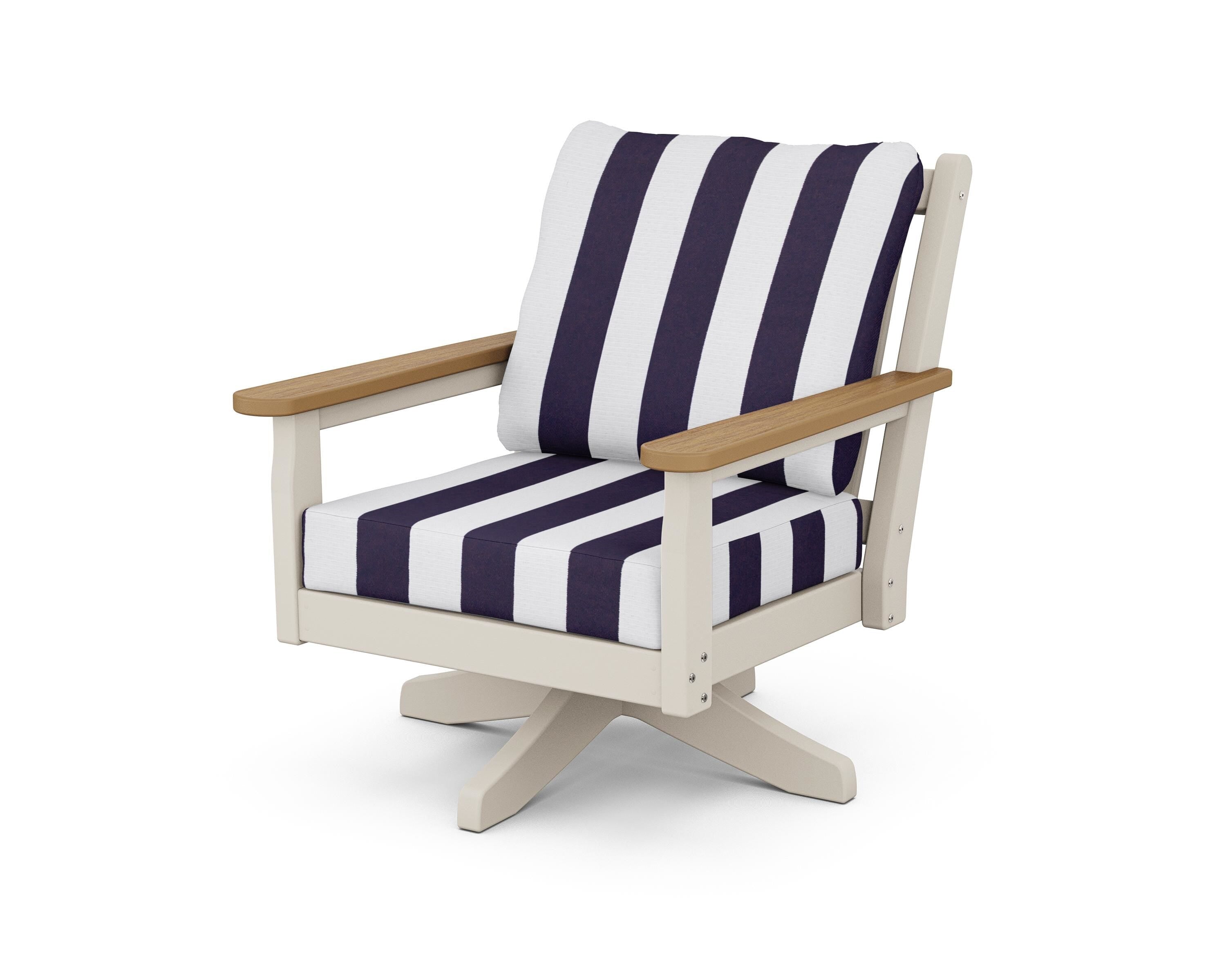 POLYWOOD® Chippendale Deep Seating Swivel Chair in Sand / Natural / Cabana Stripe Navy