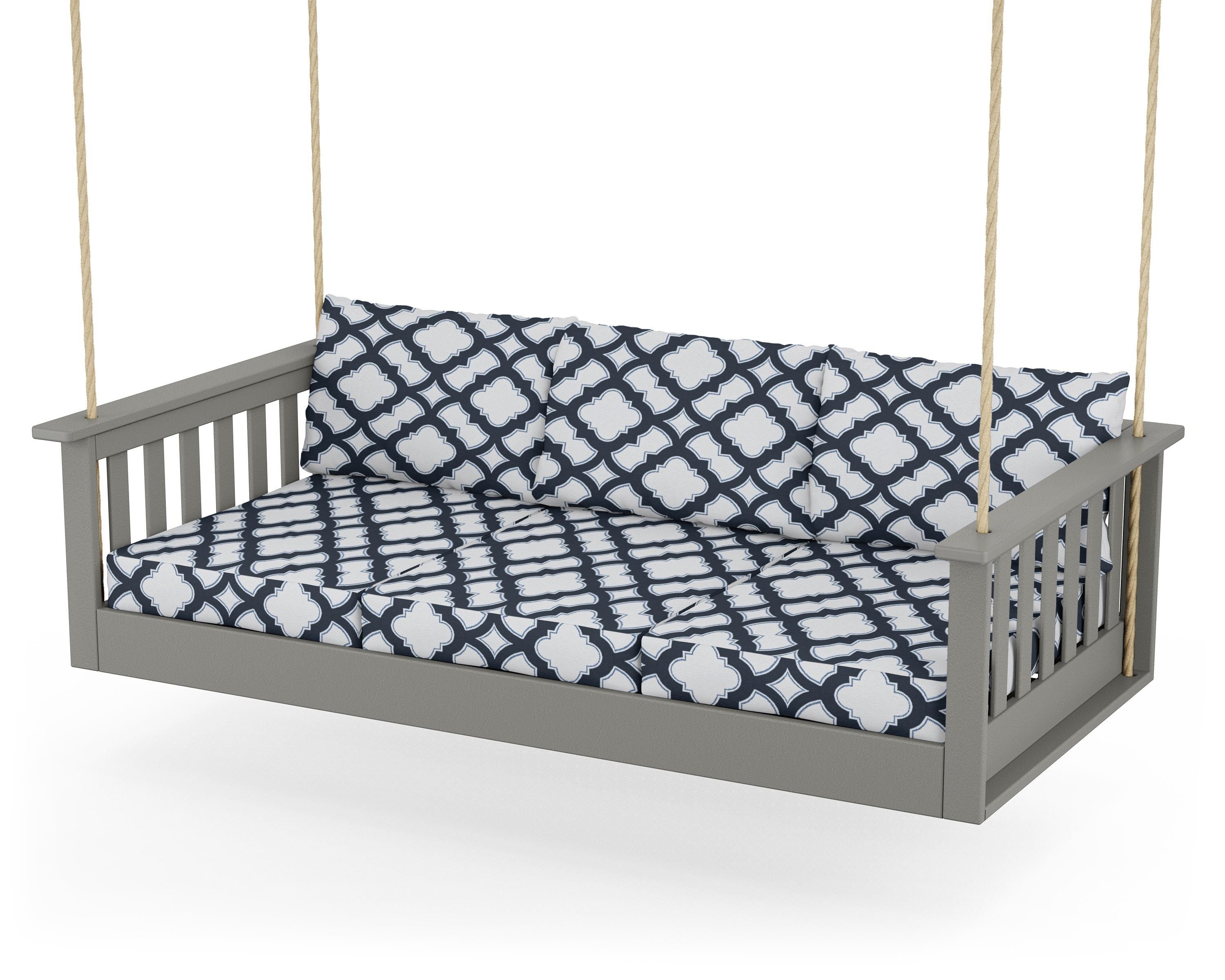 POLYWOOD® Vineyard Daybed Swing in Slate Grey / Trellis Marine Indigo