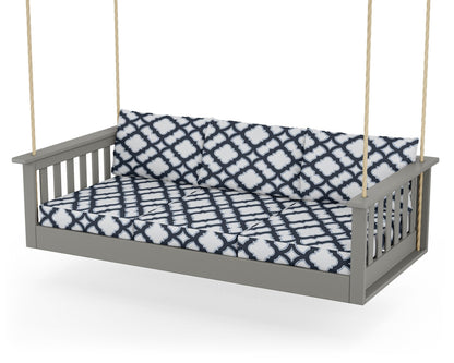 POLYWOOD® Vineyard Daybed Swing in Slate Grey / Trellis Marine Indigo