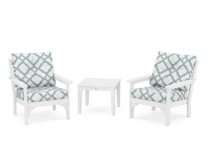 POLYWOOD® Vineyard 3-Piece Deep Seating Set in White / Trellis Glacier Spa