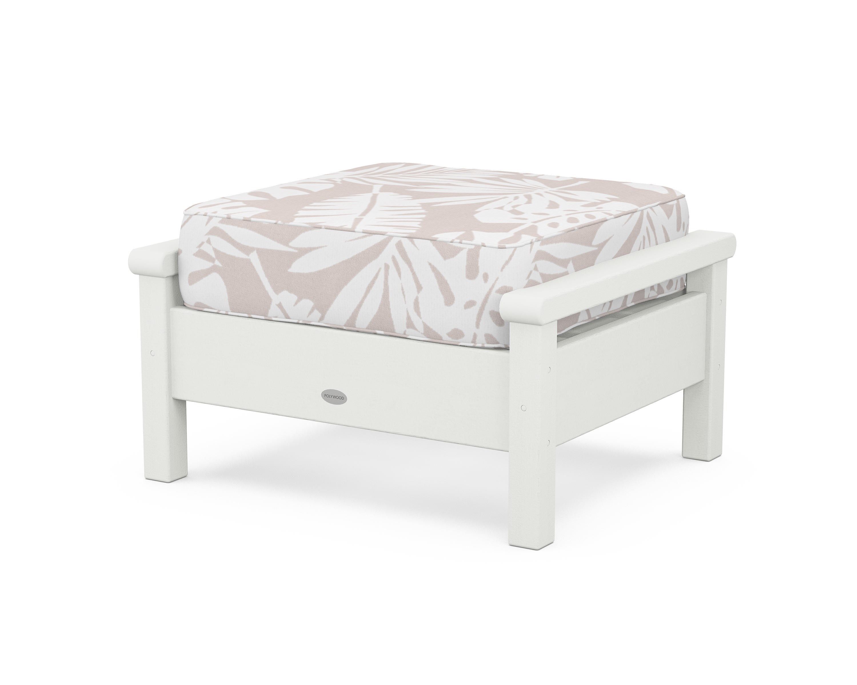 POLYWOOD® Harbour Deep Seating Ottoman in Vintage White / Leaf Dune Burlap