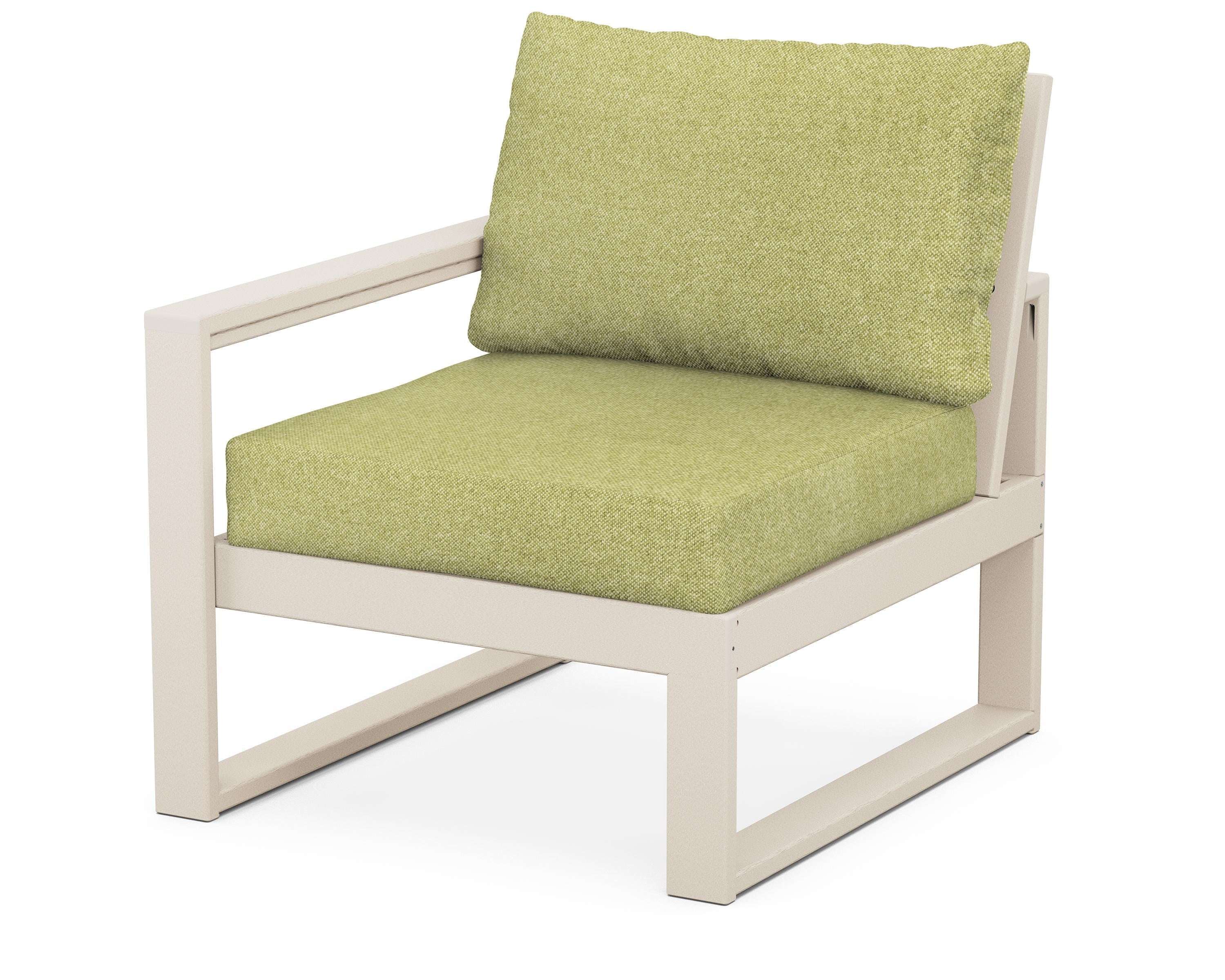 POLYWOOD® EDGE Modular Left Arm Chair in Sand / Chartreuse Boucle