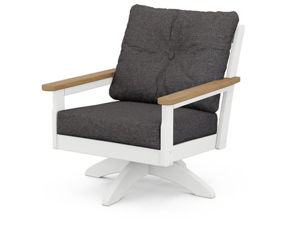 POLYWOOD® Vineyard Deep Seating Swivel Chair in White / Natural / Ash Charcoal