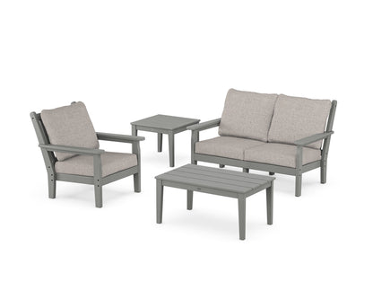POLYWOOD® Chippendale 4-Piece Deep Seating Set in Slate Grey / Weathered Tweed