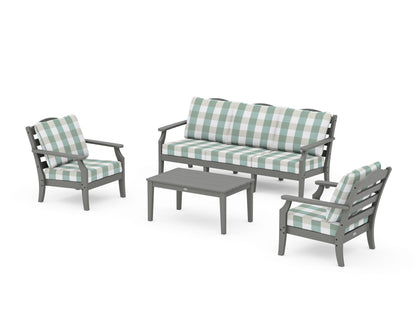 Draper James™ by  POLYWOOD® Savannah 4-Piece Deep Seating Set with Sofa in Slate Grey / Buffalo Plaid Glacier Spa