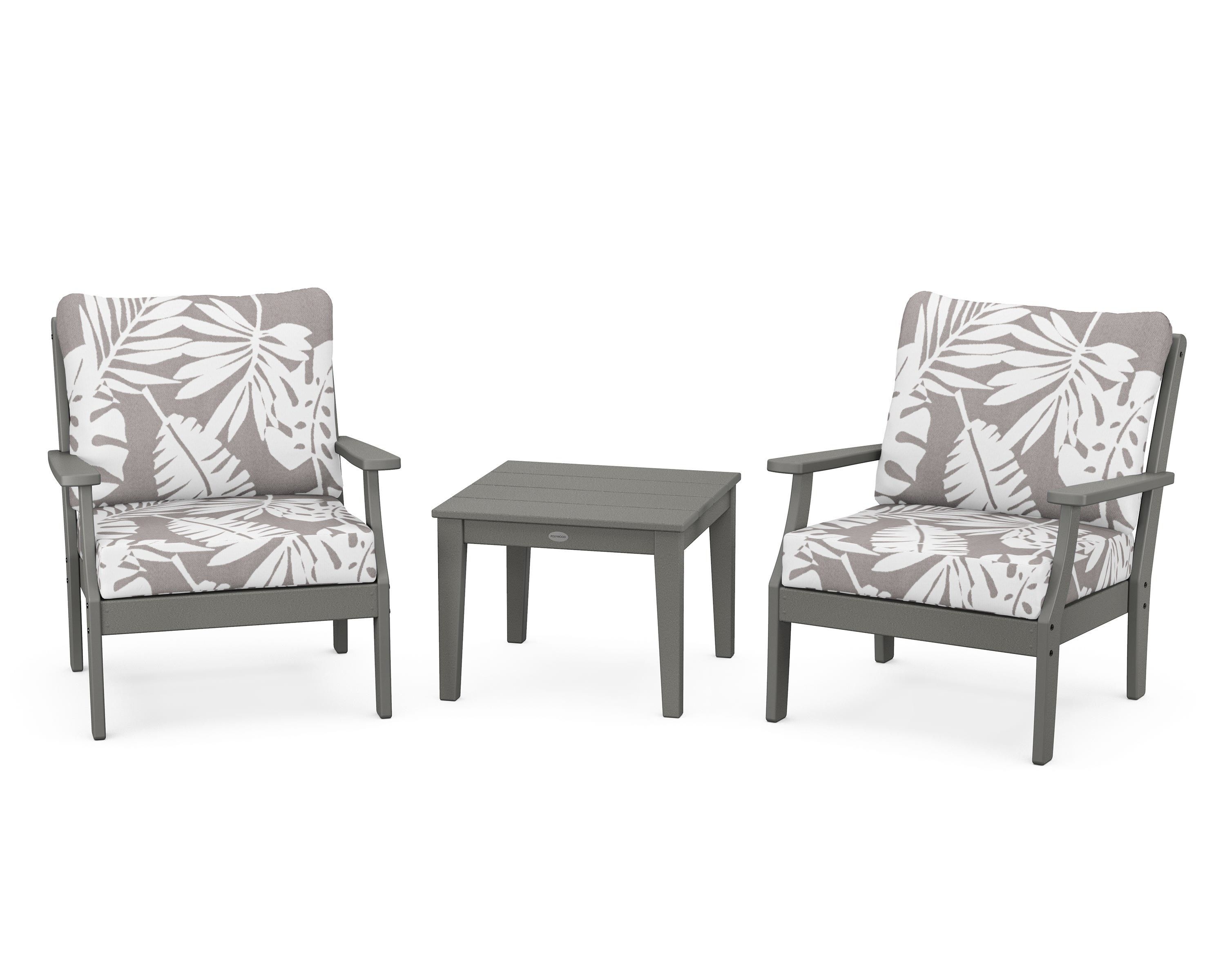 POLYWOOD® Braxton 3-Piece Deep Seating Set in Slate Grey / Leaf Grey Mist