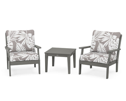POLYWOOD® Braxton 3-Piece Deep Seating Set in Slate Grey / Leaf Grey Mist