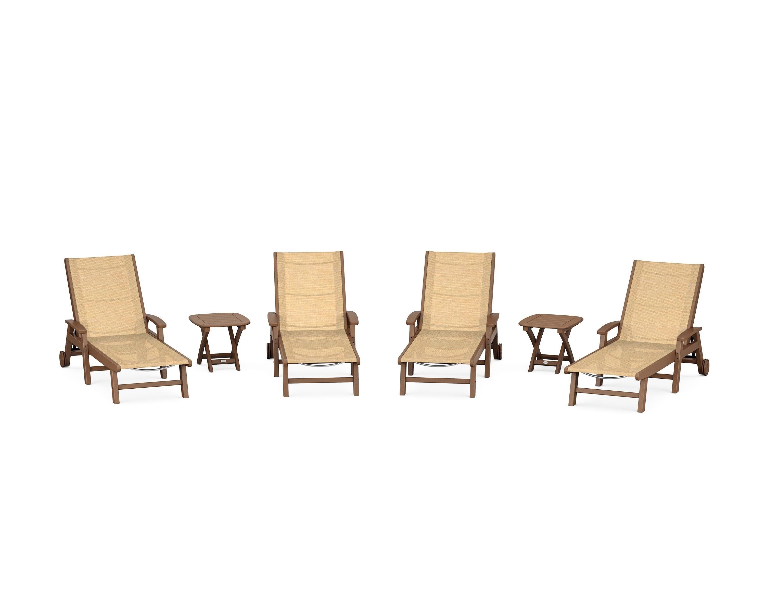 POLYWOOD® Coastal Chaise 6-Piece Set with Wheels in Teak / Dupioni Apricot Sling