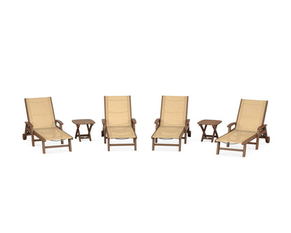 POLYWOOD® Coastal Chaise 6-Piece Set with Wheels in Teak / Dupioni Apricot Sling