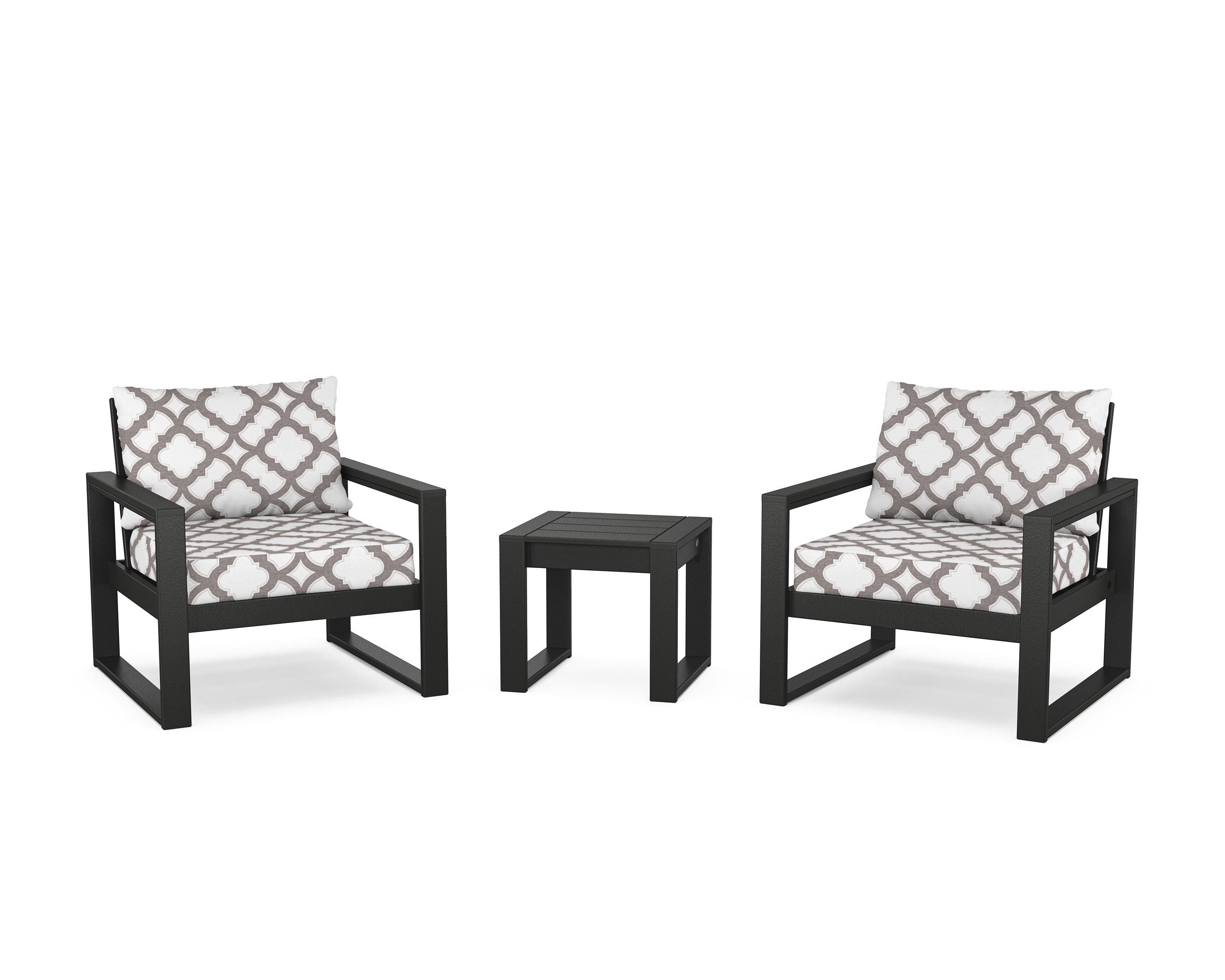 POLYWOOD® EDGE Sectional 3-Piece Deep Seating Set in Black / Trellis Grey Mist