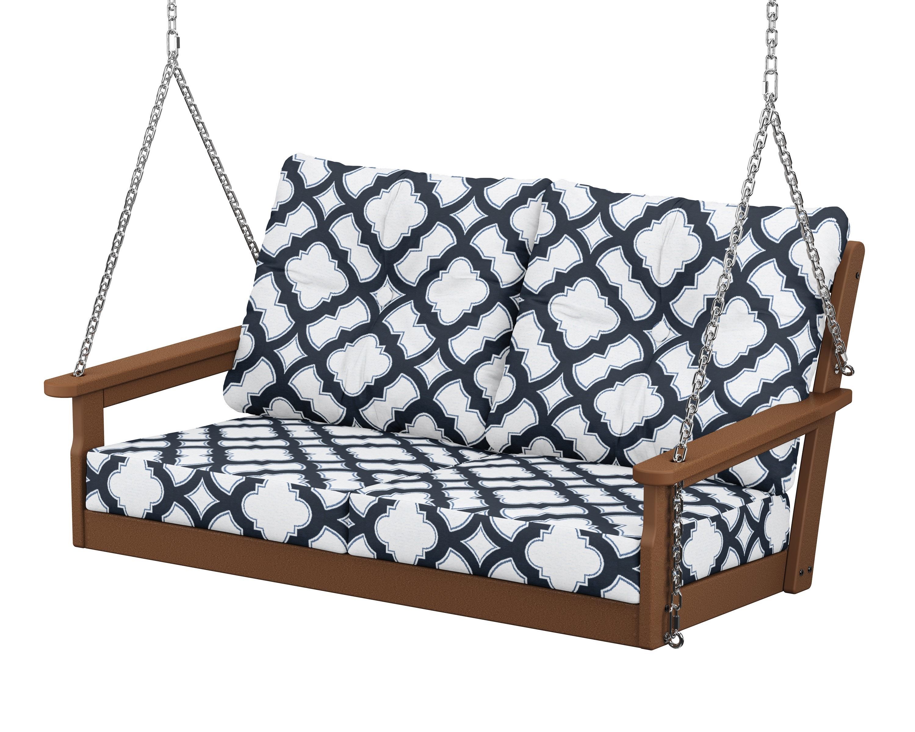 POLYWOOD® Vineyard Deep Seating Swing in Teak / Trellis Marine Indigo