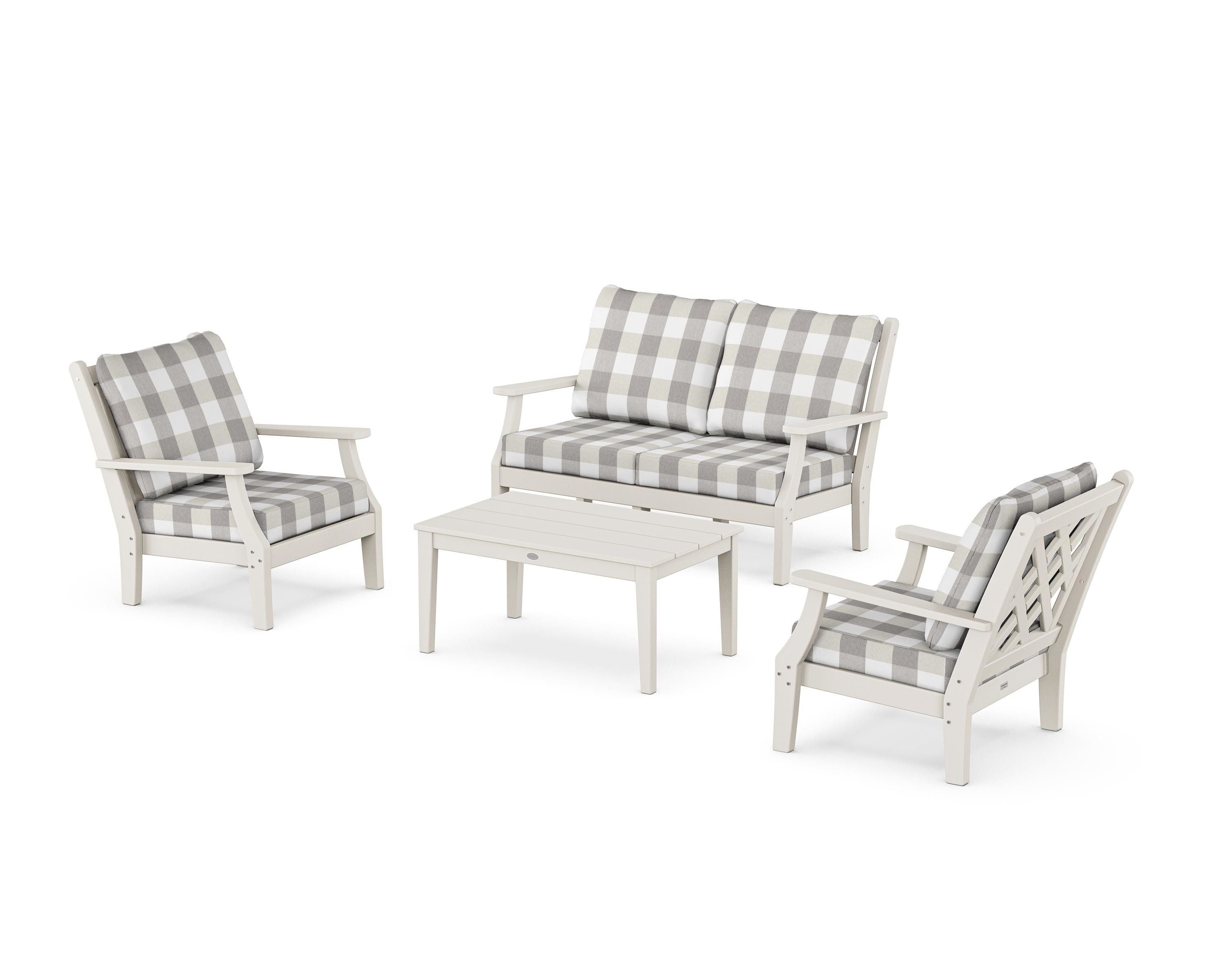Country Living Wovendale 4-Piece Deep Seating Set with Loveseat in Sand / Buffalo Plaid Grey Mist